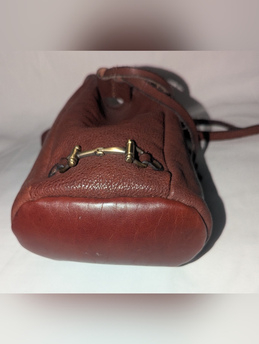 Vintage Tory Leather Co. Brown Leather Drawstring Crossbody Bucket Bag - Picture 7 of 9